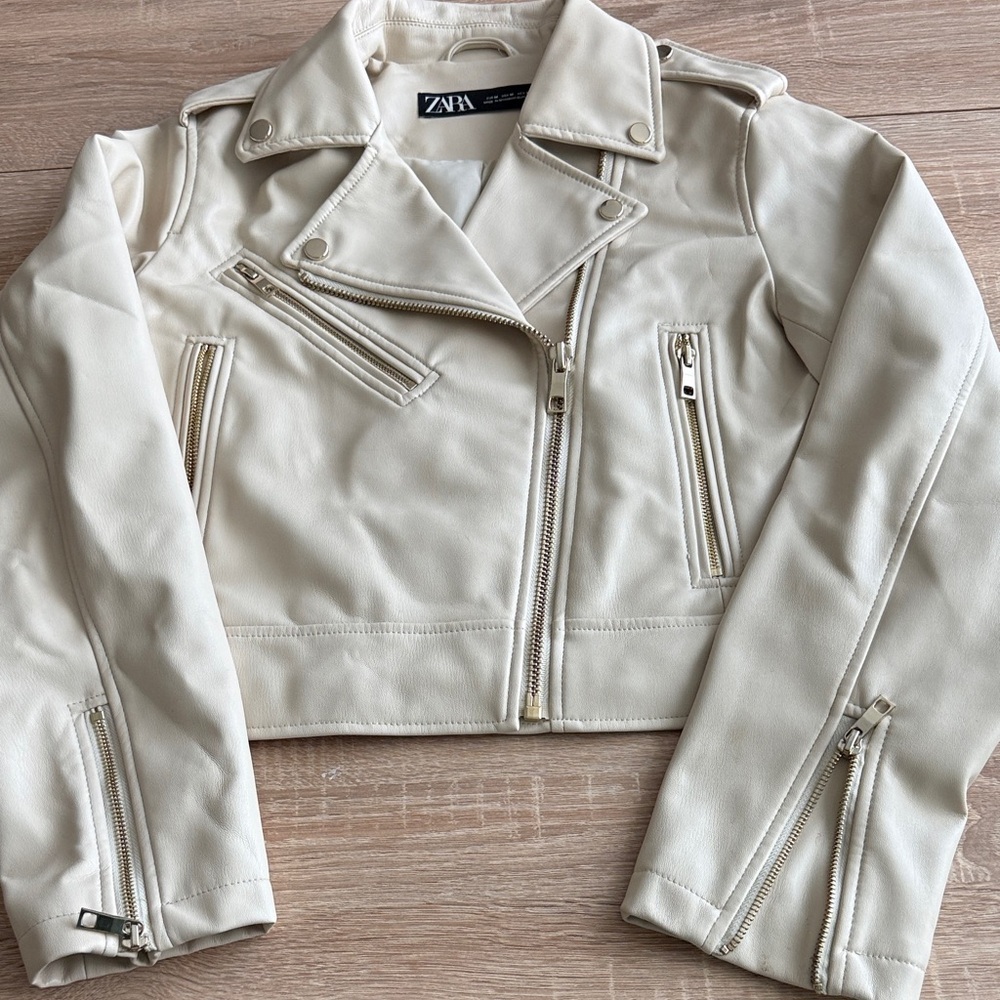 Zara Women's Off-White Leather Biker Jacket